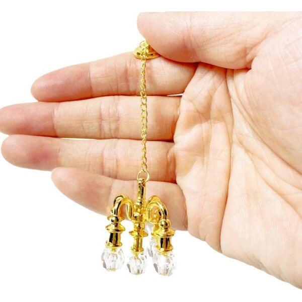 Set mit 2 goldenen Deckenlampen für Miniatur-Puppenhäuser im Maßstab 1:12