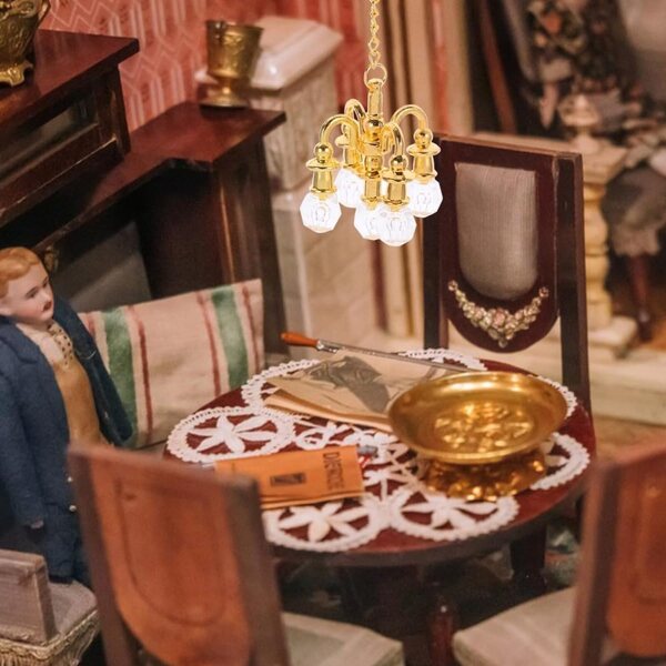 Set mit 2 goldenen Deckenlampen für Miniatur-Puppenhäuser im Maßstab 1:12