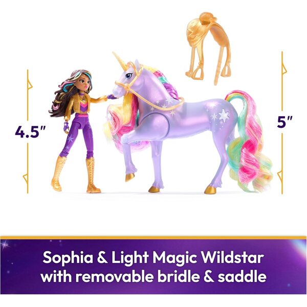 Unicorn Academy Sophia und Light Magic Wildstar mit Regenbogen-Lichteffekten und Zubehör