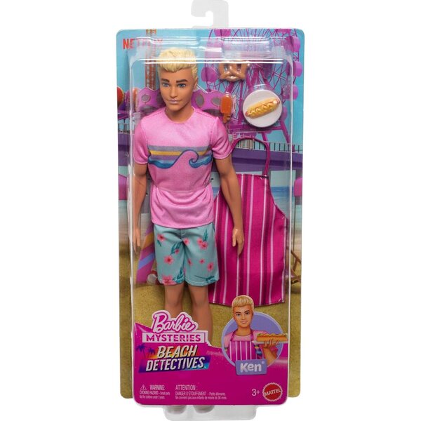 Barbie Mysteries Ken Detective Spiaggia con Outfit e Accessori da Spiaggia