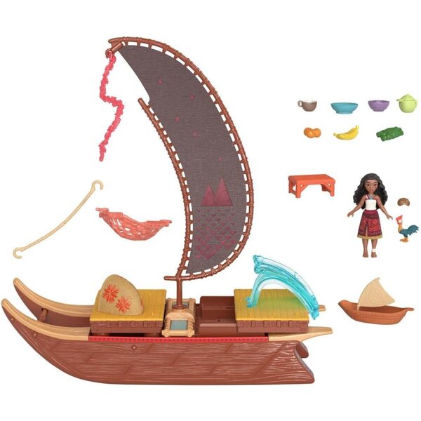 Mattel Disney Moana 2 lekset med flytande kanoter och 6 lekytor - 10 tillbehör