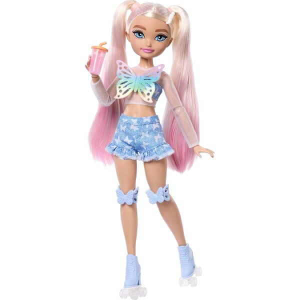 Barbie Malibu avec patins et accessoires de maquillage – Poupée articulée aux cheveux blonds