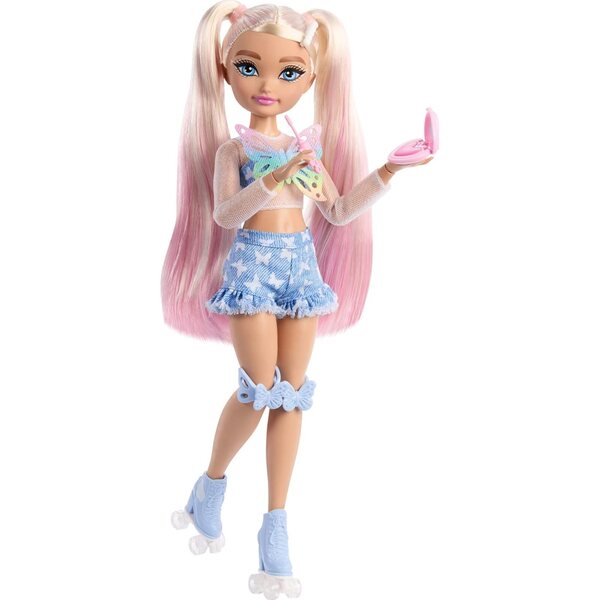 Barbie Malibu avec patins et accessoires de maquillage – Poupée articulée aux cheveux blonds