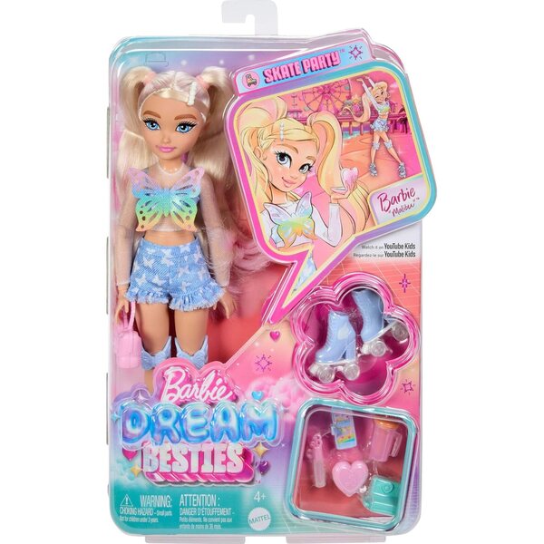 Barbie Malibu avec patins et accessoires de maquillage – Poupée articulée aux cheveux blonds