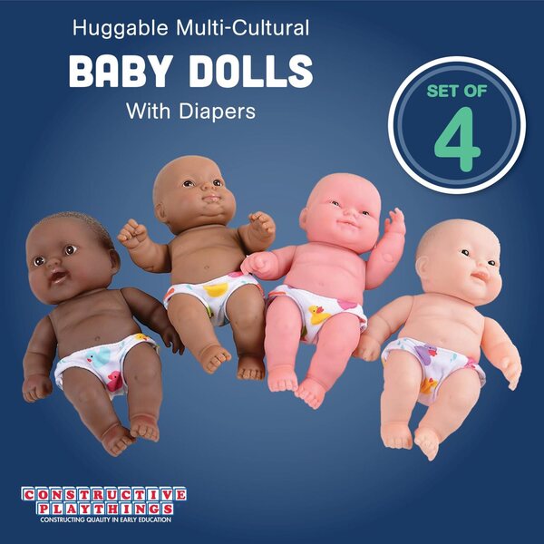 10-Zoll-multikulturelle Babypuppen – Set mit 4 Babys inklusive Windeln