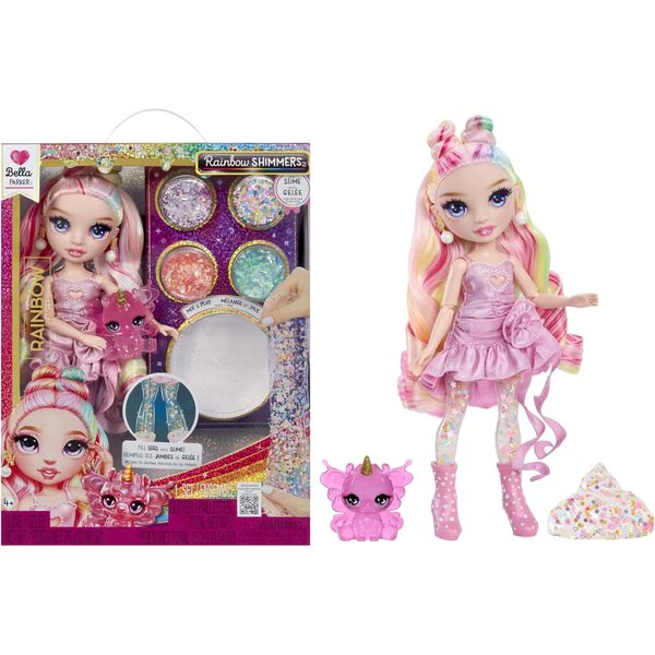 Rainbow High Bella Pink 11 Zoll mit Schleimset und magischem Tier – Erstellen Sie Ihre eigene Regenbogenpuppe