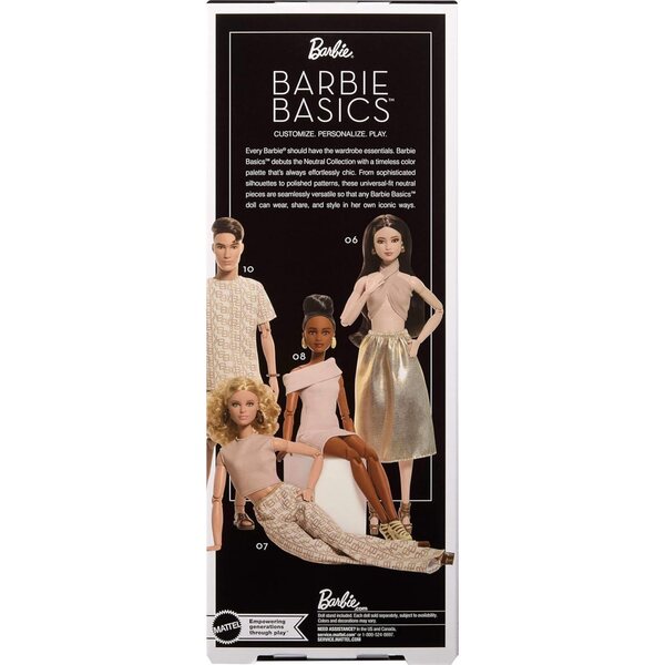 Barbie Basics Modèle 08 avec cheveux bruns et robe beige élégante, articulée et universelle