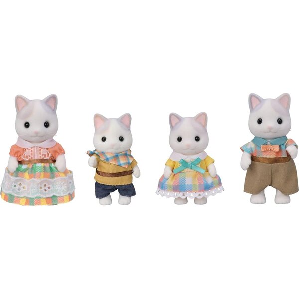 Calico Critters Family Milk Cat avec accessoires, ensemble de 4 figurines à collectionner