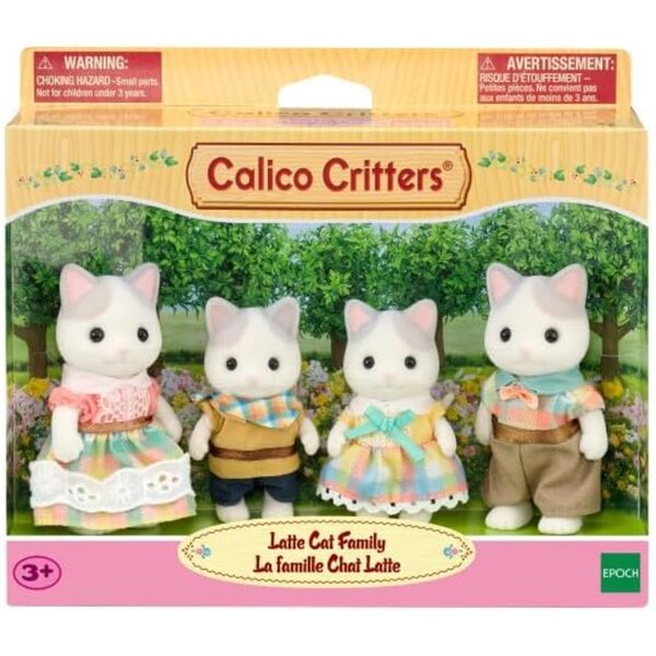 Calico Critters Family Milk Cat mit Zubehör, Set mit 4 Sammelfiguren