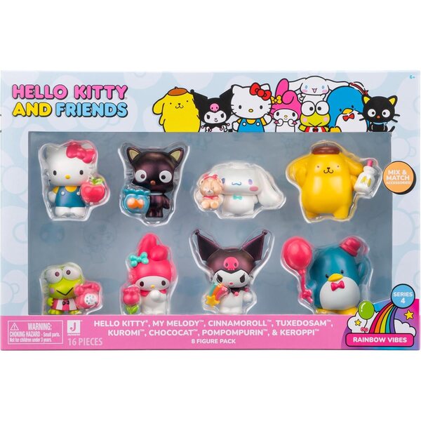 Hello Kitty and Friends Rainbow Vibes verzamelpakket met 8 figuren 5 cm met accessoires