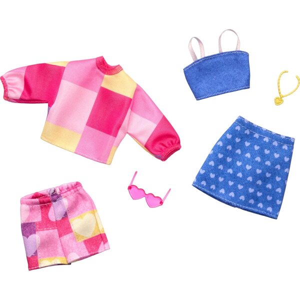 Súprava oblečenia Barbie s 2 ružovými a modrými módnymi outfitmi pre bábiky