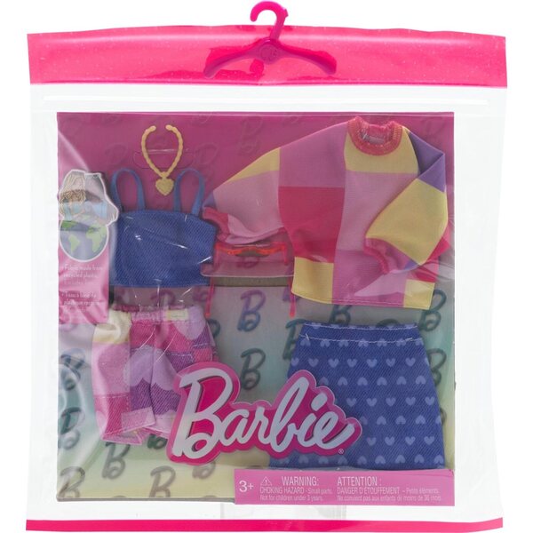 Súprava oblečenia Barbie s 2 ružovými a modrými módnymi outfitmi pre bábiky
