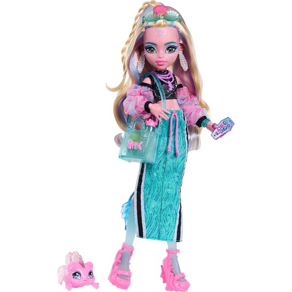 Modrá panenka Monster High Lagoona se sportovním outfitem a 7 exkluzivními doplňky