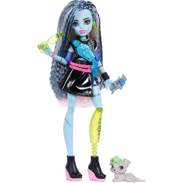 Monster High Frankie Stein s Watzie a 7 doplňky, elektrická a strašidelná panenka