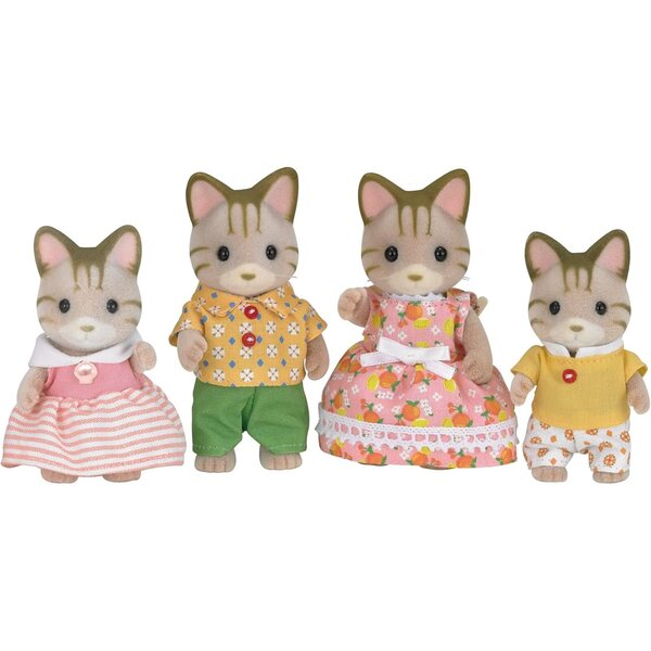 Sandy Cat Calico Critters Family Set avec 4 figurines miniatures et vêtements amovibles