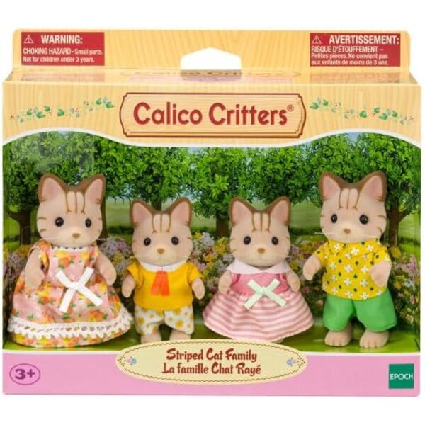 Sandy Cat Calico Critters Family Set avec 4 figurines miniatures et vêtements amovibles