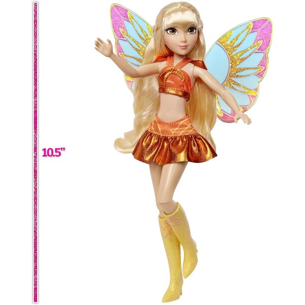 Winx Club Stella Fairy Doll Puppe mit Glitzerflügeln und leuchtend orangefarbenem Outfit