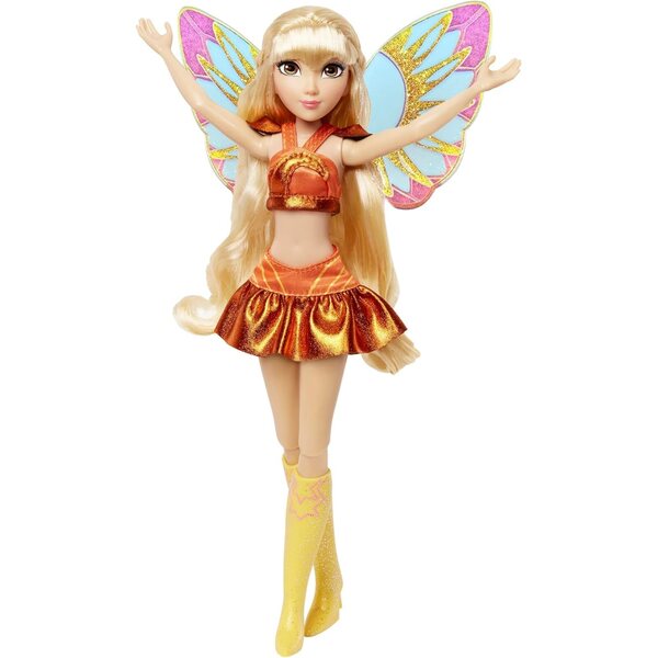 Winx Club Stella Fairy Doll Puppe mit Glitzerflügeln und leuchtend orangefarbenem Outfit