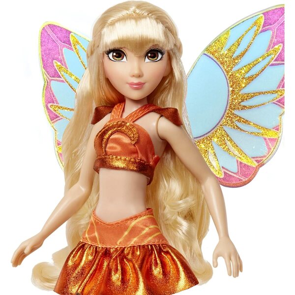 Winx Club Stella Fairy Doll Puppe mit Glitzerflügeln und leuchtend orangefarbenem Outfit