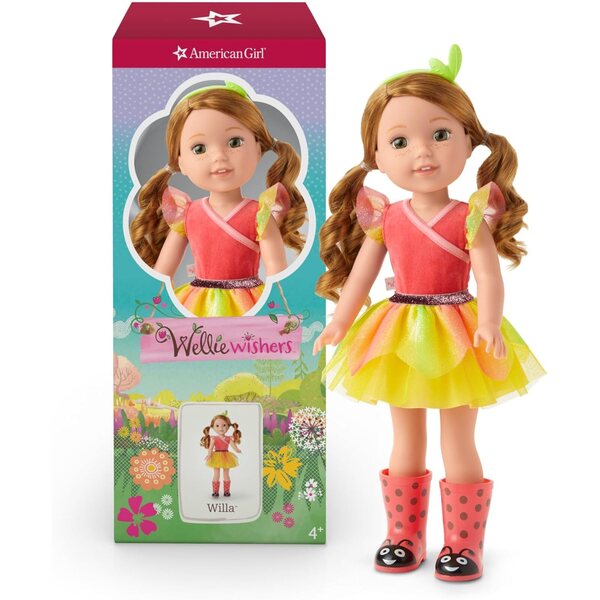 Willa WellieWishers 37cm doll with nature fairy dress and red boots