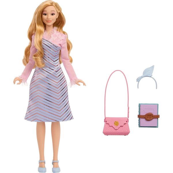 Mattel Glinda Fashion Doll avec uniforme, accessoires et cheveux blonds stylisés