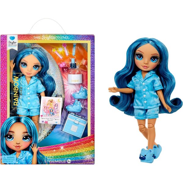 Poupée Rainbow High Jr Skyler 9" avec pyjama, accessoires pour ongles et chaussures bleues