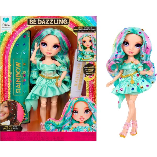Rainbow High Be Dazzling: Celine Türkis mit glänzenden Edelsteinen und Bedazzler-Tool