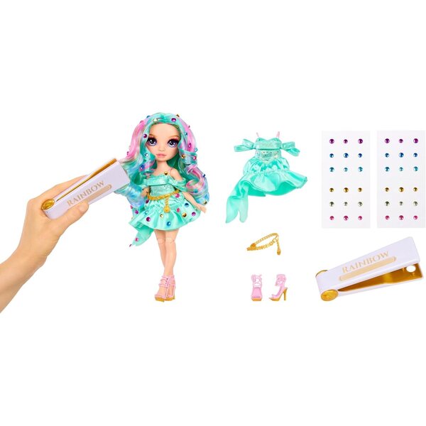 Rainbow High Be Dazzling: Celine Türkis mit glänzenden Edelsteinen und Bedazzler-Tool