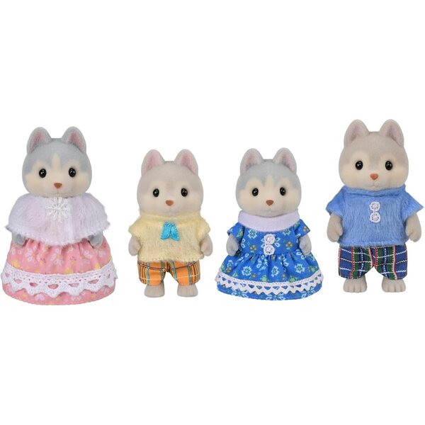 Husky Calico Critters Family - Set vu 4 mëllen a artikuléierte Sammelminiaturen