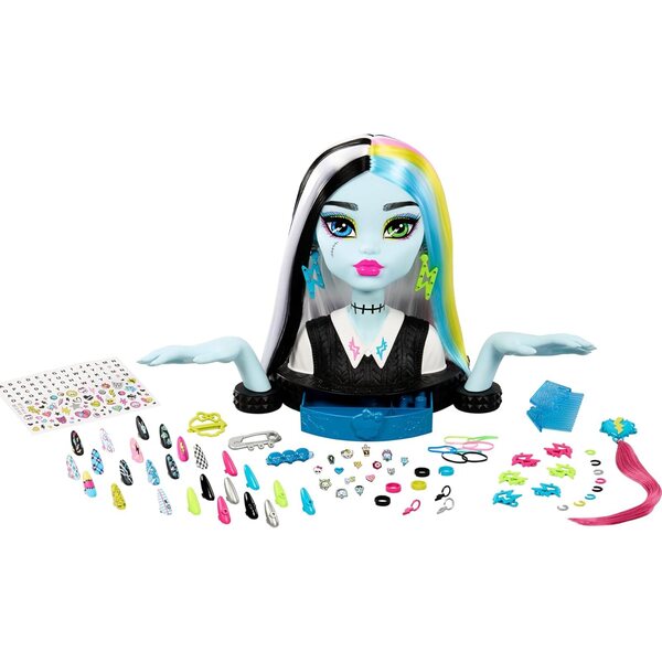 Hlava pro účes Monster High Frankie Stein s více než 65 kreativními doplňky