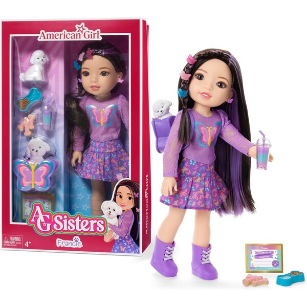 Кукла American Girl Francie 37 см с тъмно кафява коса и лилави акценти