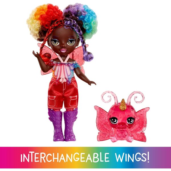 Rainbow High Littles Astrid mit austauschbaren Flügeln und magischem Haustier-Schmetterling, 14 cm