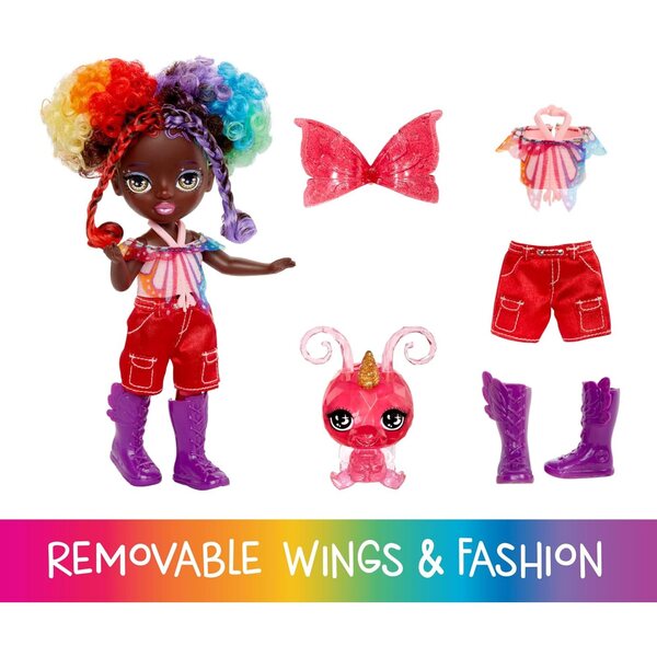 Rainbow High Littles Astrid mit austauschbaren Flügeln und magischem Haustier-Schmetterling, 14 cm