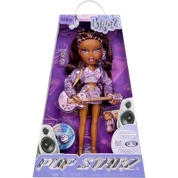 Κούκλα μόδας Bratz Pop Starz Sasha με συλλεκτικά αξεσουάρ και γούρι