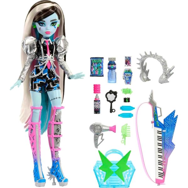 Monster High Frankie Stein Rockstar s příslušenstvím a hudebním nástrojem