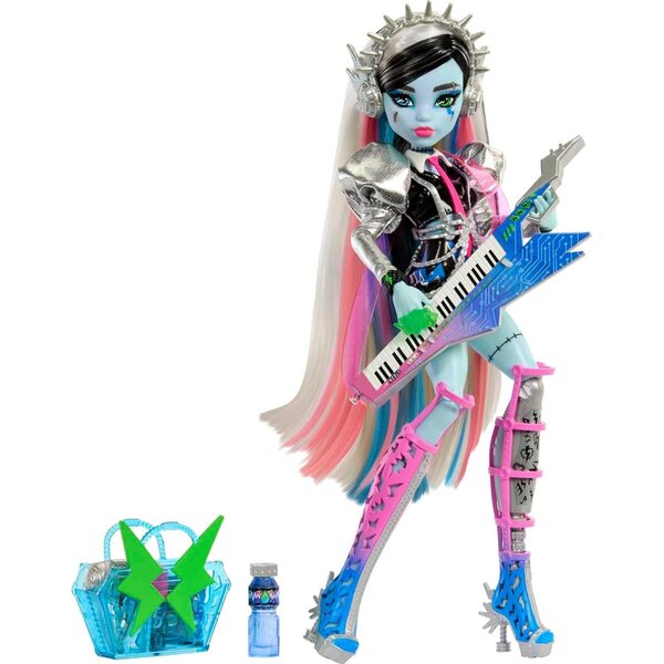 Monster High Frankie Stein Rockstar s příslušenstvím a hudebním nástrojem