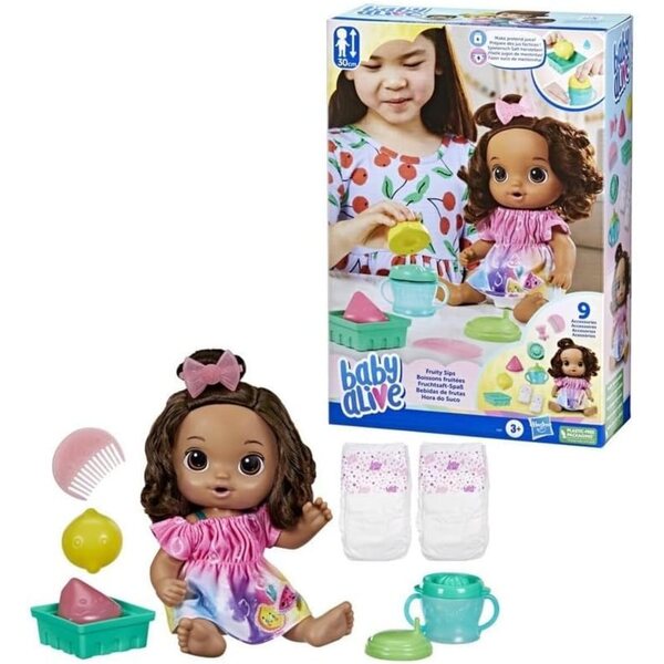 Baby Alive Fruity Sips: Κούκλα με χυμό και αξεσουάρ, παιχνίδι ρόλων 3+ ετών