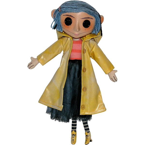 NECA Coraline Réplique de poupée 25,4 cm avec manteau jaune et yeux boutonnés