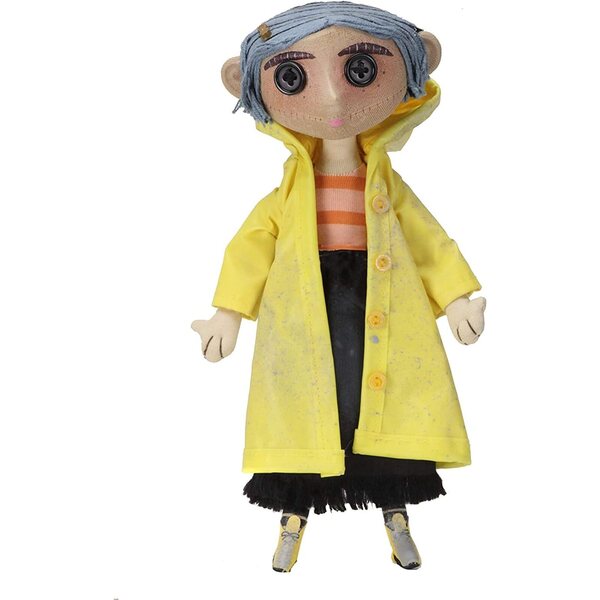 NECA Coraline 25 cm replica pop met gele jas en knoopogen
