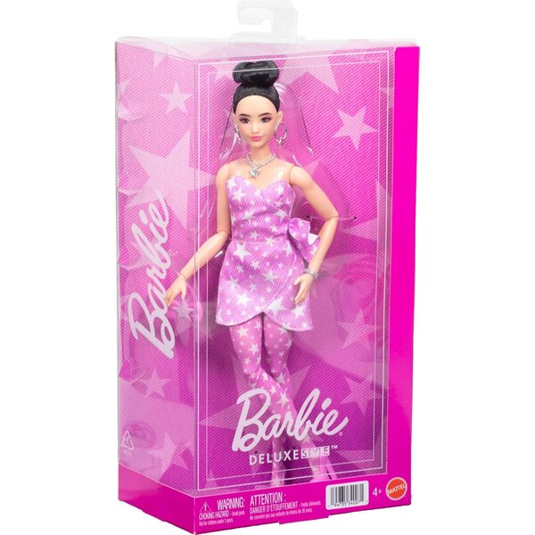 Barbie Deluxe Style Fashion Glamour avec robe en jean rose et accessoires étoiles