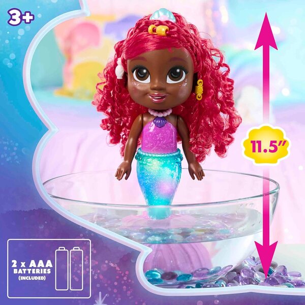 Ariel Disney Junior Splash & Glow Puppe mit Lichtern, Geräuschen und Zubehör, 11,5 Zoll