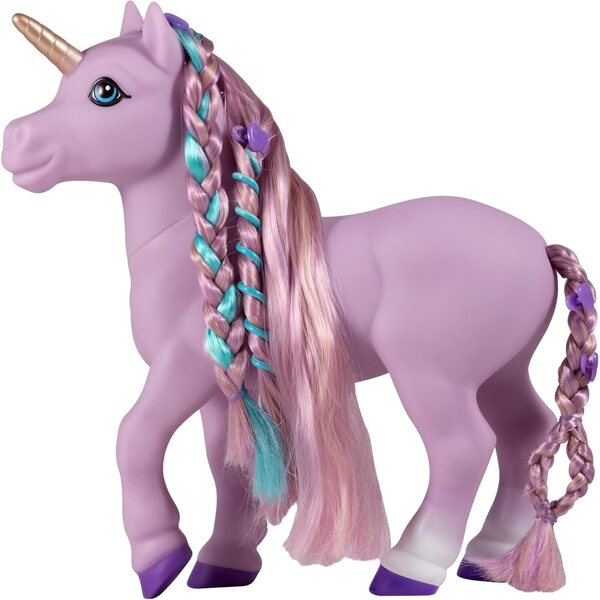 Unicórnio Iris Breyer Mane Beauty com longa juba roxa e acessórios de estilo
