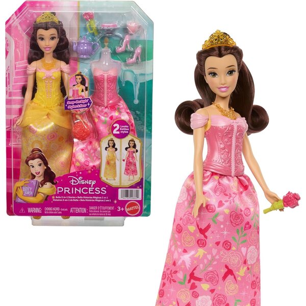 Mattel Disney Prinzessin Belle 2-an-1 Popp mat 9 Accessoiren an 2 Looks