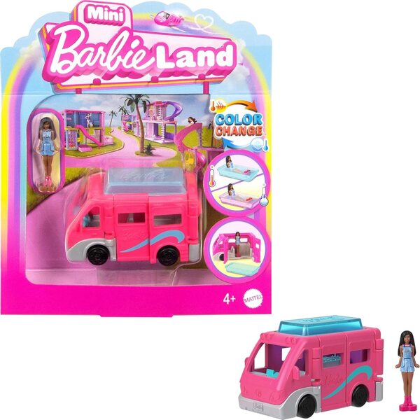 Barbie Mini BarbieLand DreamCamper con Piscina Cambia Colore e Mini Bambola 1,5 pollici