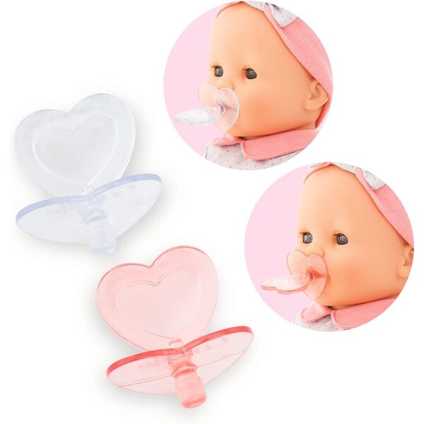 Corolle Paar Herzschnuller für 14-17-Zoll-Puppen, rosa und transparent