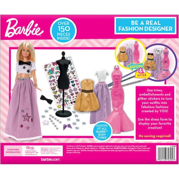 Ensemble de créateurs de mode Barbie pour filles de 4 à 9 ans avec tissus et accessoires créatifs