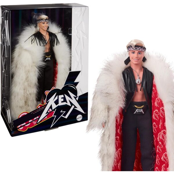 Ken Συλλεκτική Barbie The Movie με παλτό από ψεύτικη γούνα και μαύρο γιλέκο με κρόσσια
