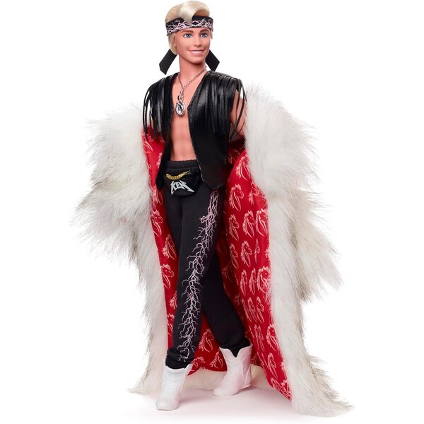 Ken Collectible Barbie The Movie mit Kunstpelzmantel und schwarzer Weste mit Fransen
