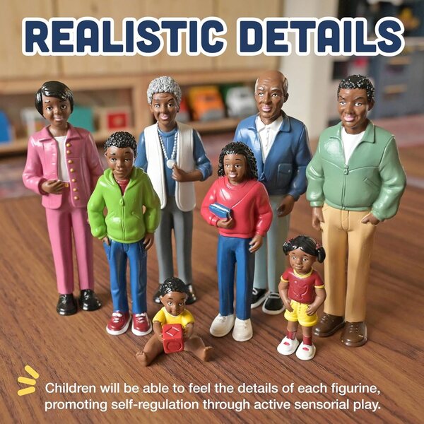 Set mit 8 afrikanischen Familienfiguren für Kinder ab 3 Jahren, inklusive Spiel für mehrere Generationen