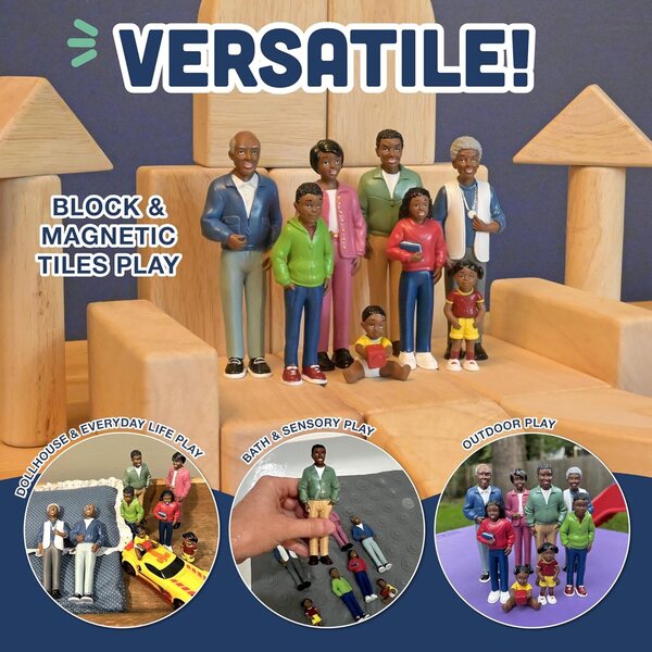 Set mit 8 afrikanischen Familienfiguren für Kinder ab 3 Jahren, inklusive Spiel für mehrere Generationen